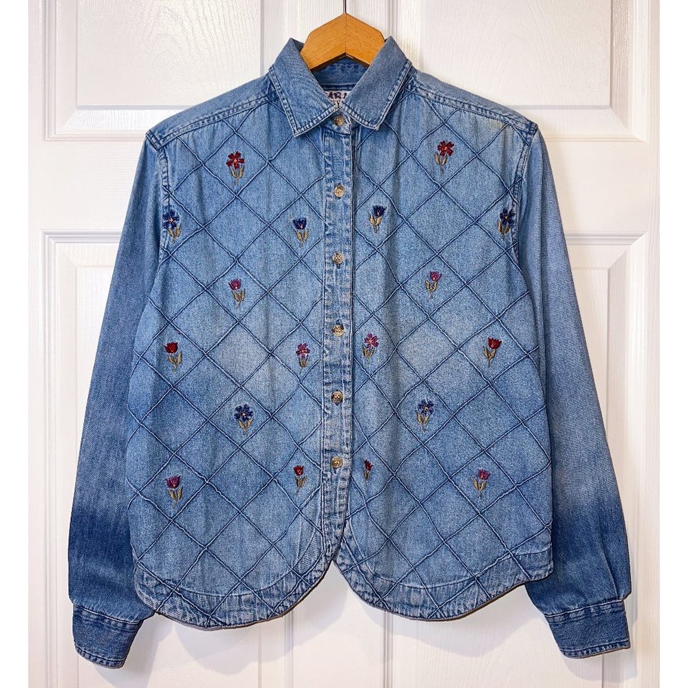 Floral Embroidered Denim Button Up
